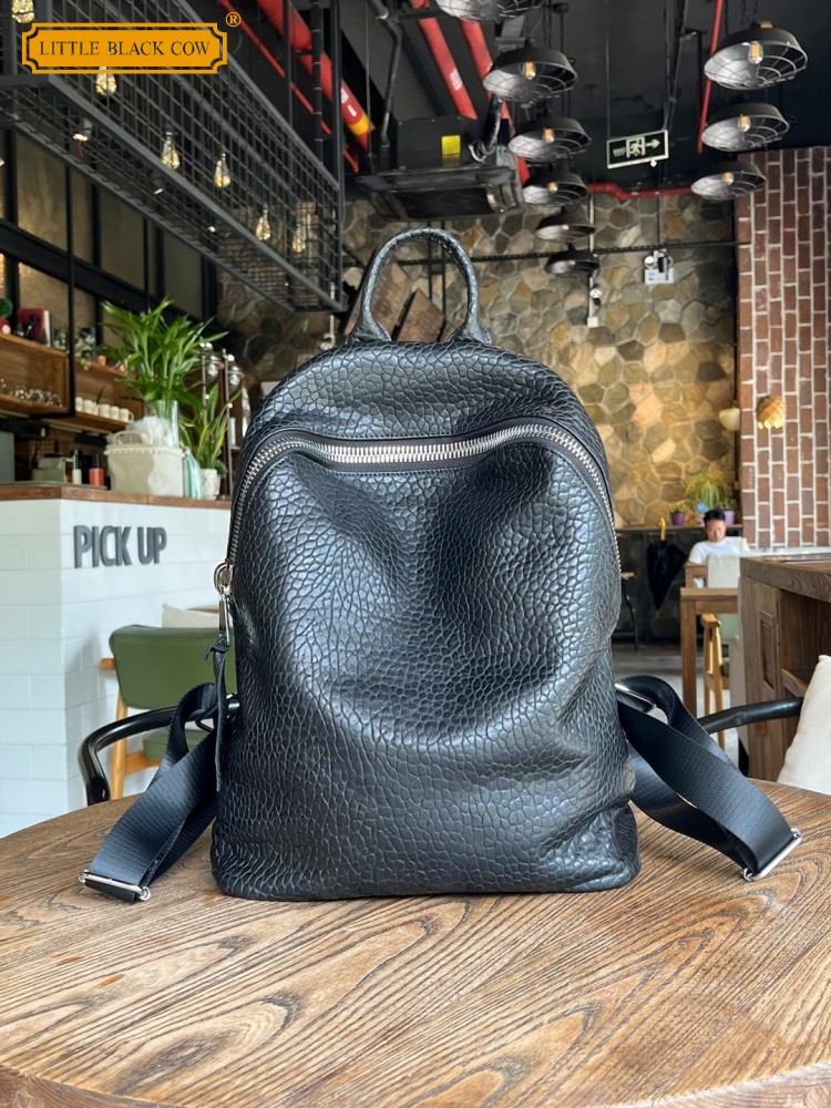 Genuine Leather Backpack - Weicher, natürlicher Schaffell-Freizeitrucksack, Unisex, mit Reißverschluss,