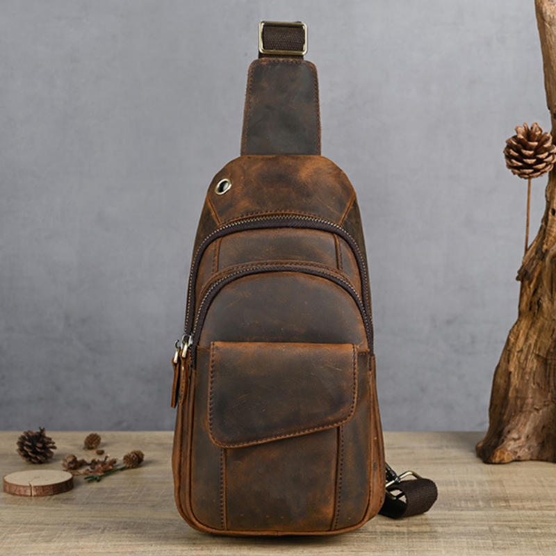 Genuine Leather Backpack - Designer Luxus Multifunktions-Herren-Brusttasche Große Kapazität Outdoor