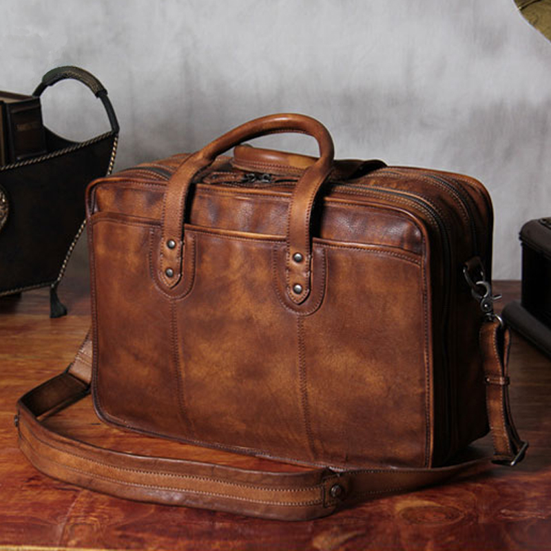 Luxury Bags That Fit Laptop - Luxuriöse Vintage Echtleder Herren Aktentasche Große