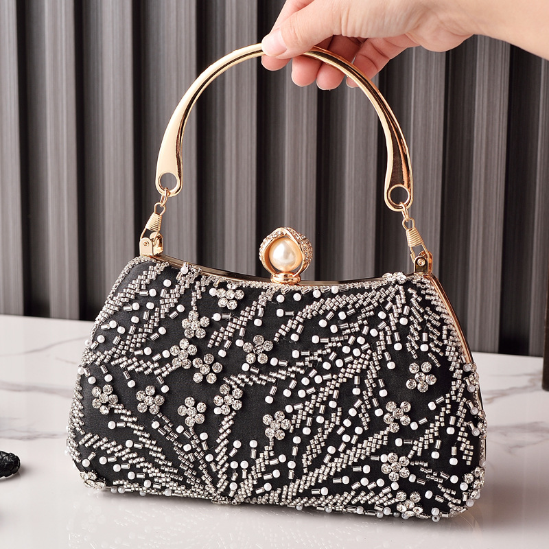 Luxury Bags China Wholesale - Schwarze Handtasche mit Perlenstickerei Vintage Damen-Partytaschen