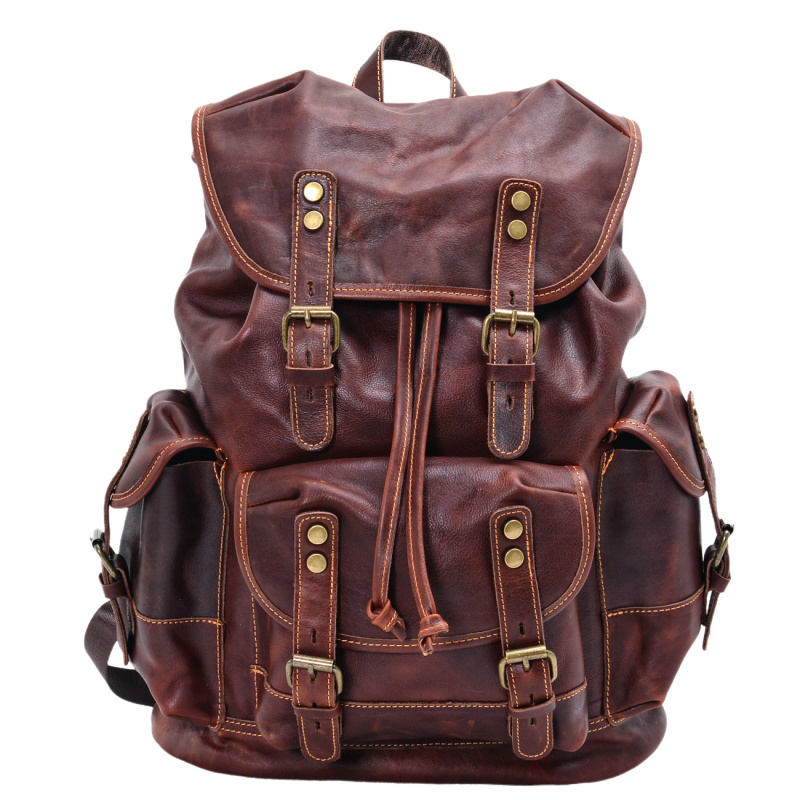 Genuine Leather Backpack - Retro Herren-Umhängetasche aus Leder, Lässiger Rucksack